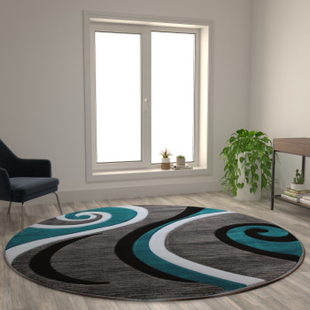 Flash Furniture Athos Collection 8' x 8' Turquoise Abstract Area Rug, Model# KP-RG952-88-TQ-GG