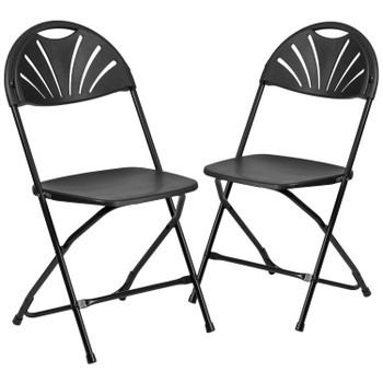 Flash Furniture HERCULES 2 PK Black Plastic Fan Back Folding Chairs, Model# 2-LE-L-4-BK-GG
