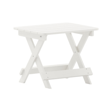Flash Furniture Halifax Outdoor Folding Side Table, Portable All-Weather HDPE Adirondack Side Table in White, Model# LE-HMP-2012-1620H-WT-GG