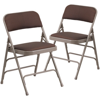 Flash Furniture 2 Pack HERCULES Series Curved Triple Braced & Double Hinged Brown Patterned Fabric Metal Folding Chair, Model# 2-AW-MC309AF-BRN-GG