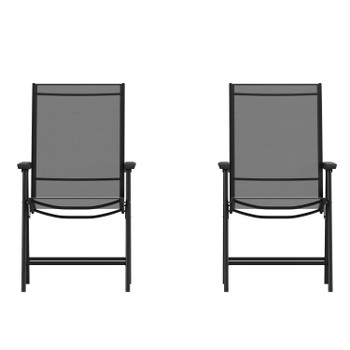 Flash Furniture Paladin Black Outdoor Folding Patio Sling Chair, Model# 2-TLH-SC-044-BKBK-GG