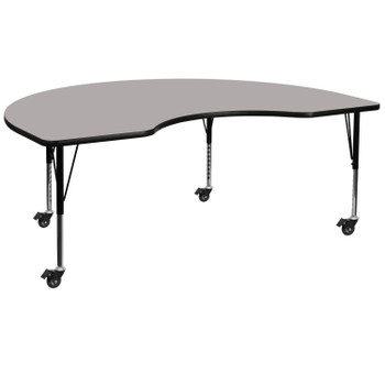 Flash Furniture Wren Mobile 48''W x 72''L Kidney Grey HP Laminate Activity Table Height Adjustable Short Legs, Model# XU-A4872-KIDNY-GY-H-P-CAS-GG