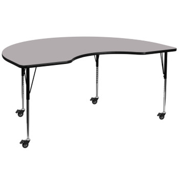 Flash Furniture Wren Mobile 48''W x 96''L Kidney Grey Thermal Laminate Activity Table Standard Height Adjustable Legs, Model# XU-A4896-KIDNY-GY-T-A-CAS-GG