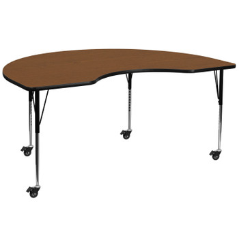 Flash Furniture Wren Mobile 48''W x 96''L Kidney Oak HP Laminate Activity Table Standard Height Adjustable Legs, Model# XU-A4896-KIDNY-OAK-H-A-CAS-GG