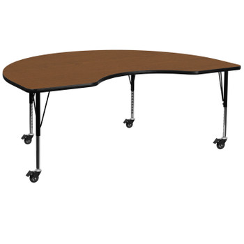 Flash Furniture Wren Mobile 48''W x 96''L Kidney Oak HP Laminate Activity Table Height Adjustable Short Legs, Model# XU-A4896-KIDNY-OAK-H-P-CAS-GG