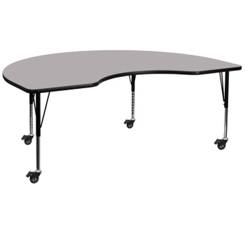 Flash Furniture Wren Mobile 48''W x 72''L Kidney Grey Thermal Laminate Activity Table Height Adjustable Short Legs, Model# XU-A4872-KIDNY-GY-T-P-CAS-GG