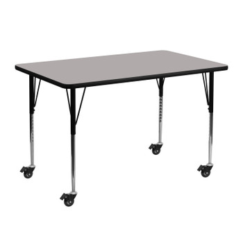 Flash Furniture Wren Mobile 24''W x 48''L Rectangular Grey HP Laminate Activity Table Standard Height Adjustable Legs, Model# XU-A2448-REC-GY-H-A-CAS-GG