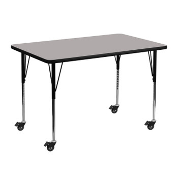 Flash Furniture Wren Mobile 30''W x 48''L Rectangular Grey HP Laminate Activity Table Standard Height Adjustable Legs, Model# XU-A3048-REC-GY-H-A-CAS-GG