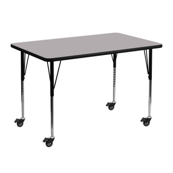 Flash Furniture Wren Mobile 30''W x 48''L Rectangular Grey Thermal Laminate Activity Table Standard Height Adjustable Legs, Model# XU-A3048-REC-GY-T-A-CAS-GG