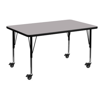 Flash Furniture Wren Mobile 30''W x 48''L Rectangular Grey Thermal Laminate Activity Table Height Adjustable Short Legs, Model# XU-A3048-REC-GY-T-P-CAS-GG