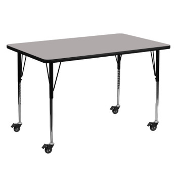 Flash Furniture Wren Mobile 30''W x 60''L Rectangular Grey HP Laminate Activity Table Standard Height Adjustable Legs, Model# XU-A3060-REC-GY-H-A-CAS-GG