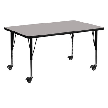 Flash Furniture Wren Mobile 30''W x 60''L Rectangular Grey HP Laminate Activity Table Height Adjustable Short Legs, Model# XU-A3060-REC-GY-H-P-CAS-GG