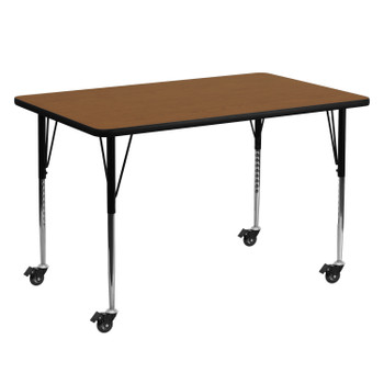 Flash Furniture Wren Mobile 30''W x 60''L Rectangular Oak HP Laminate Activity Table Standard Height Adjustable Legs, Model# XU-A3060-REC-OAK-H-A-CAS-GG