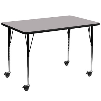 Flash Furniture Wren Mobile 36''W x 72''L Rectangular Grey Thermal Laminate Activity Table Standard Height Adjustable Legs, Model# XU-A3672-REC-GY-T-A-CAS-GG