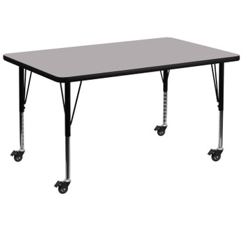 Flash Furniture Wren Mobile 36''W x 72''L Rectangular Grey Thermal Laminate Activity Table Height Adjustable Short Legs, Model# XU-A3672-REC-GY-T-P-CAS-GG