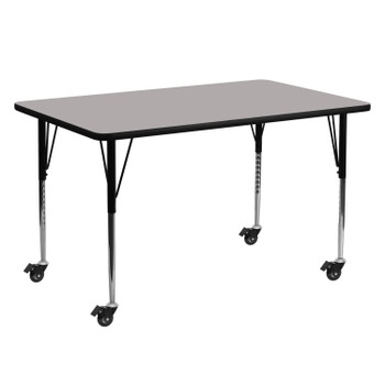 Flash Furniture Wren Mobile 24''W x 60''L Rectangular Grey HP Laminate Activity Table Standard Height Adjustable Legs, Model# XU-A2460-REC-GY-H-A-CAS-GG