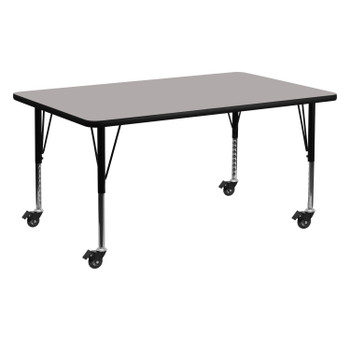 Flash Furniture Wren Mobile 24''W x 60''L Rectangular Grey HP Laminate Activity Table Height Adjustable Short Legs, Model# XU-A2460-REC-GY-H-P-CAS-GG