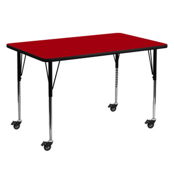 Flash Furniture Wren Mobile 30''W x 60''L Rectangular Red Thermal Laminate Activity Table Standard Height Adjustable Legs, Model# XU-A3060-REC-RED-T-A-CAS-GG