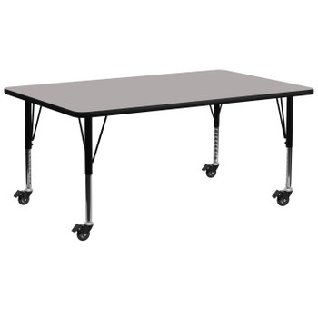 Flash Furniture Wren Mobile 30''W x 72''L Rectangular Grey HP Laminate Activity Table Height Adjustable Short Legs, Model# XU-A3072-REC-GY-H-P-CAS-GG