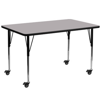 Flash Furniture Wren Mobile 30''W x 72''L Rectangular Grey Thermal Laminate Activity Table Standard Height Adjustable Legs, Model# XU-A3072-REC-GY-T-A-CAS-GG