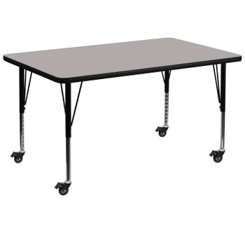 Flash Furniture Wren Mobile 36''W x 72''L Rectangular Grey HP Laminate Activity Table Height Adjustable Short Legs, Model# XU-A3672-REC-GY-H-P-CAS-GG