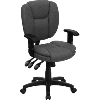 Flash Furniture Caroline Mid-Back Gray Fabric Multifunction Swivel Ergonomic Task Office Chair w/ Pillow Top Cushioning & Arms, Model# GO-930F-GY-ARMS-GG