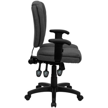 Flash Furniture Caroline Mid-Back Gray Fabric Multifunction Swivel Ergonomic Task Office Chair w/ Pillow Top Cushioning & Arms, Model# GO-930F-GY-ARMS-GG