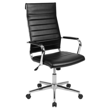 Flash Furniture Hansel High Back Black LeatherSoft Contemporary Ribbed Executive Swivel Office Chair, Model# BT-20595H-1-BK-GG