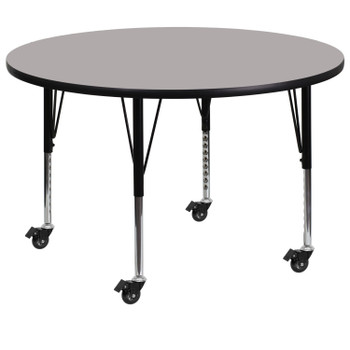 Flash Furniture Wren Mobile 48'' Round Grey HP Laminate Activity Table Height Adjustable Short Legs, Model# XU-A48-RND-GY-H-P-CAS-GG
