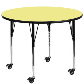 Flash Furniture Wren Mobile 42'' Round Yellow Thermal Laminate Activity Table Standard Height Adjustable Legs, Model# XU-A42-RND-YEL-T-A-CAS-GG