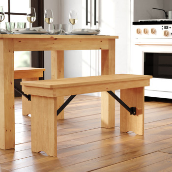 Flash Furniture HERCULES 40'' x 12'' Light Natural Solid Pine Folding Farm Bench, Model# XA-B-40X12-LN-GG