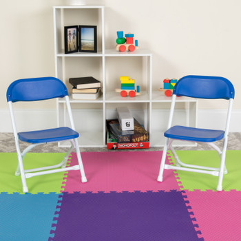 Flash Furniture Timmy 2 Pack Kids Blue Plastic Folding Chair, Model# 2-Y-KID-BL-GG