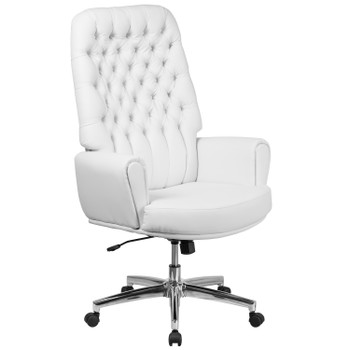Flash Furniture Rochelle High Back Traditional Tufted White LeatherSoft Executive Swivel Office Chair w/ Arms, Model# BT-444-WH-GG