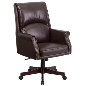 Flash Furniture Hansel High Back Pillow Back Brown LeatherSoft Executive Swivel Office Chair w/ Arms, Model# BT-9025H-2-BN-GG