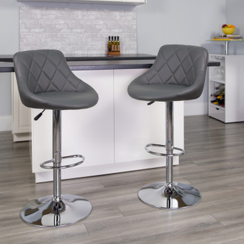 Flash Furniture Dale Contemporary Gray Vinyl Bucket Seat Adjustable Height Barstool w/ Chrome Base, Model# CH-82028A-GY-GG
