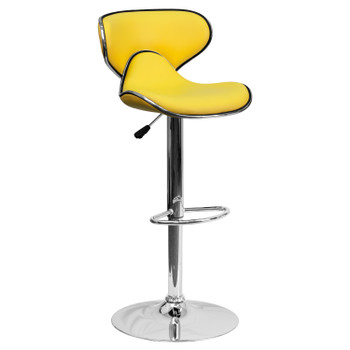 Flash Furniture Devin Contemporary Cozy Mid-Back Yellow Vinyl Adjustable Height Barstool w/ Chrome Base, Model# DS-815-YEL-GG