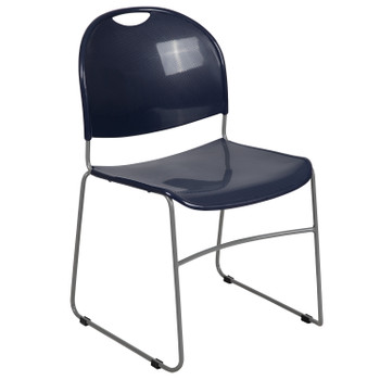 Flash Furniture HERCULES Series 880 lb. Capacity Navy Ultra-Compact Stack Chair w/ Silver Powder Coated Frame, Model# RUT-188-NY-GG