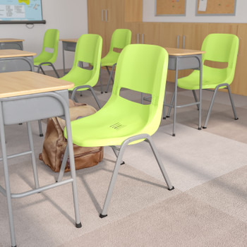 Flash Furniture HERCULES Series 880 lb. Capacity Green Ergonomic Shell Stack Chair w/ Gray Frame, Model# RUT-EO1-GN-GG