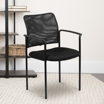 Flash Furniture Jana Comfort Black Mesh Stackable Steel Side Chair w/ Arms, Model# GO-516-2-GG