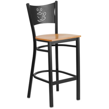 Flash Furniture HERCULES Series Black Coffee Back Metal Restaurant Barstool Natural Wood Seat, Model# XU-DG-60114-COF-BAR-NATW-GG