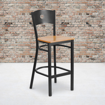 Flash Furniture HERCULES Series Black Circle Back Metal Restaurant Barstool Natural Wood Seat, Model# XU-DG-60120-CIR-BAR-NATW-GG