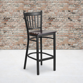 Flash Furniture HERCULES Series Black Vertical Back Metal Restaurant Barstool Walnut Wood Seat, Model# XU-DG-6R6B-VRT-BAR-WALW-GG