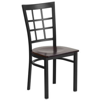 Flash Furniture HERCULES Series Black Window Back Metal Restaurant Chair Walnut Wood Seat, Model# XU-DG6Q3BWIN-WALW-GG