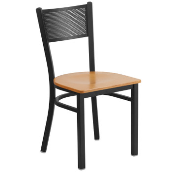 Flash Furniture HERCULES Series Black Grid Back Metal Restaurant Chair Natural Wood Seat, Model# XU-DG-60115-GRD-NATW-GG