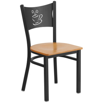 Flash Furniture HERCULES Series Black Coffee Back Metal Restaurant Chair Natural Wood Seat, Model# XU-DG-60099-COF-NATW-GG