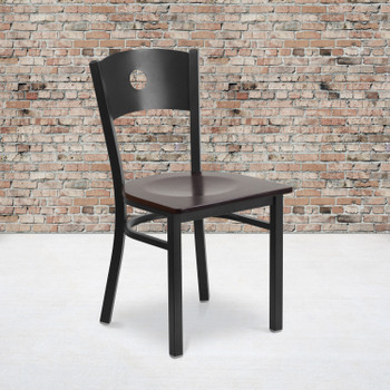 Flash Furniture HERCULES Series Black Circle Back Metal Restaurant Chair Walnut Wood Seat, Model# XU-DG-60119-CIR-WALW-GG
