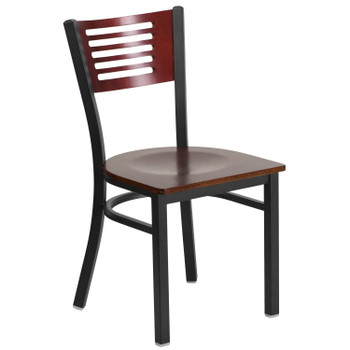 Flash Furniture HERCULES Series Black Slat Back Metal Restaurant Chair Mahogany Wood Back & Seat, Model# XU-DG-6G5B-MAH-MTL-GG