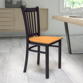 Flash Furniture HERCULES Series Black Vertical Back Metal Restaurant Chair Natural Wood Seat, Model# XU-DG-6Q2B-VRT-NATW-GG