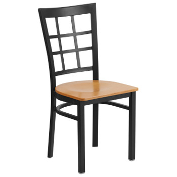 Flash Furniture HERCULES Series Black Window Back Metal Restaurant Chair Natural Wood Seat, Model# XU-DG6Q3BWIN-NATW-GG