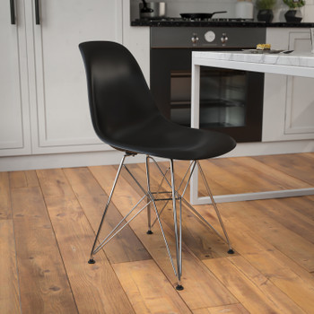 Flash Furniture Elon Series Black Plastic Chair w/ Chrome Base, Model# FH-130-CPP1-BK-GG